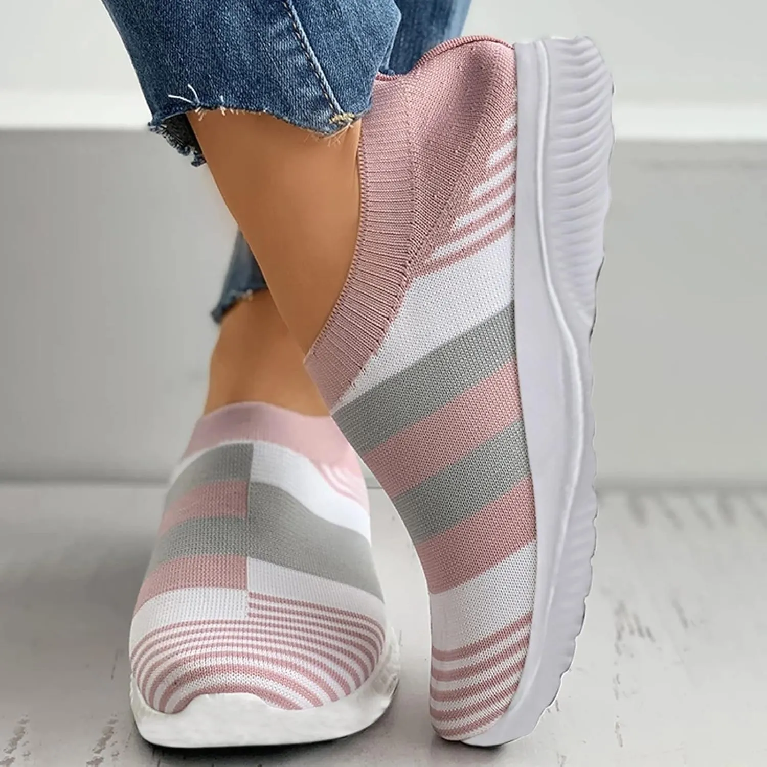 Slip on Shoes Women Breathable Fashion Sneakers Slip on Shoes Women Comfortable Women's Casual Lace Up Sneakers