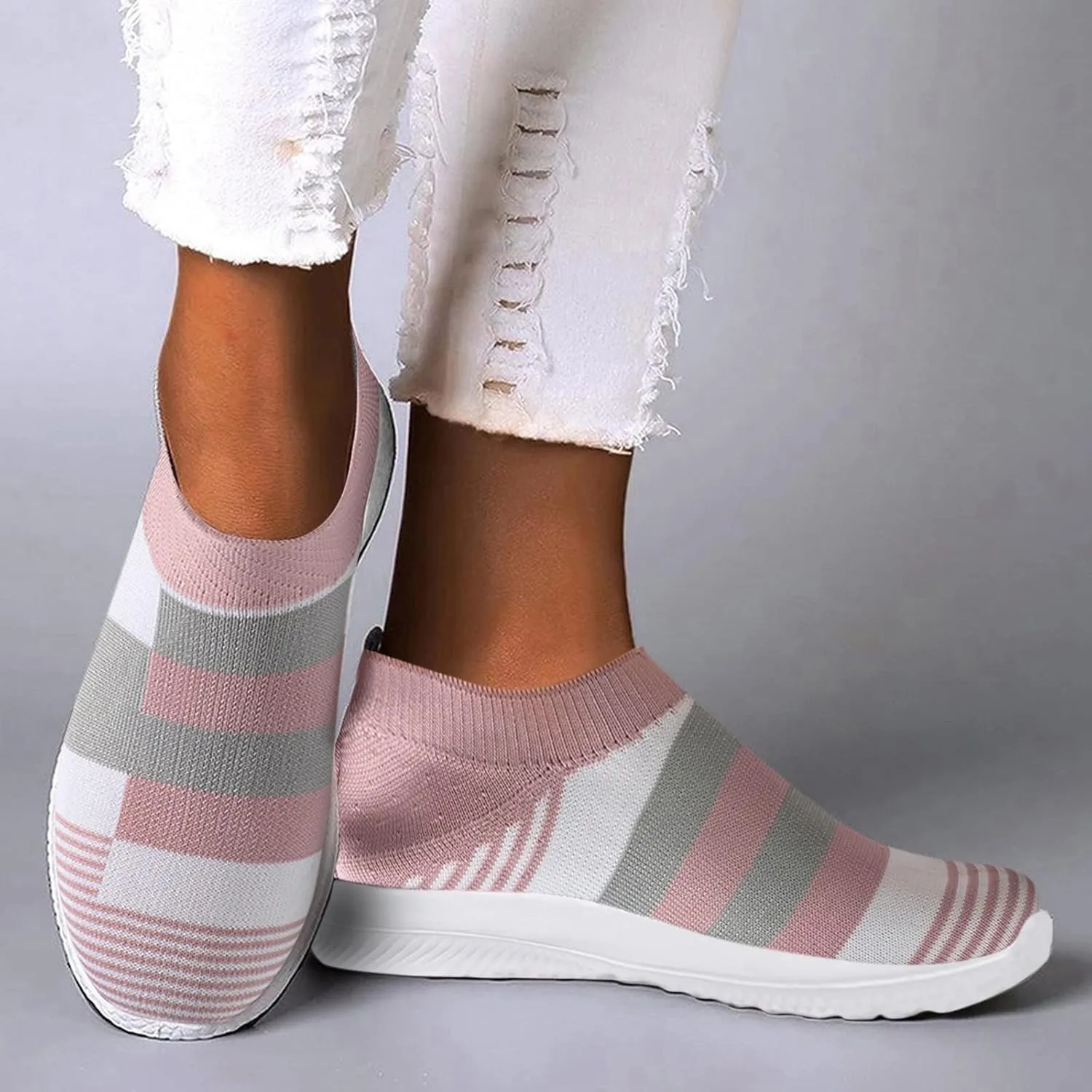 Slip on Shoes Women Breathable Fashion Sneakers Slip on Shoes Women Comfortable Women's Casual Lace Up Sneakers