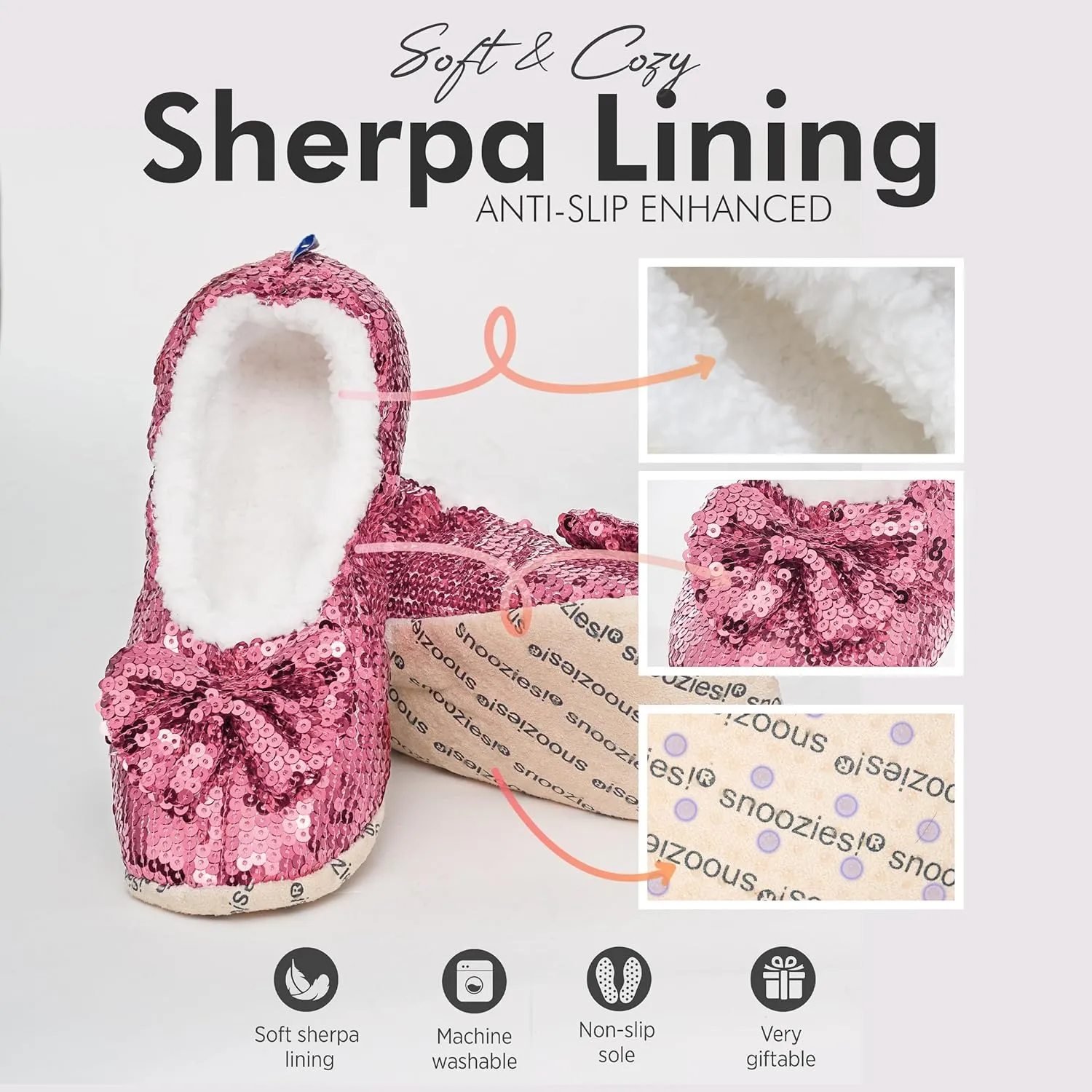 Snoozies Ballerina Bling Metallic Shine Women Slippers | Sequin Socks with Grippers