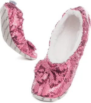 Snoozies Ballerina Bling Metallic Shine Women Slippers | Sequin Socks with Grippers