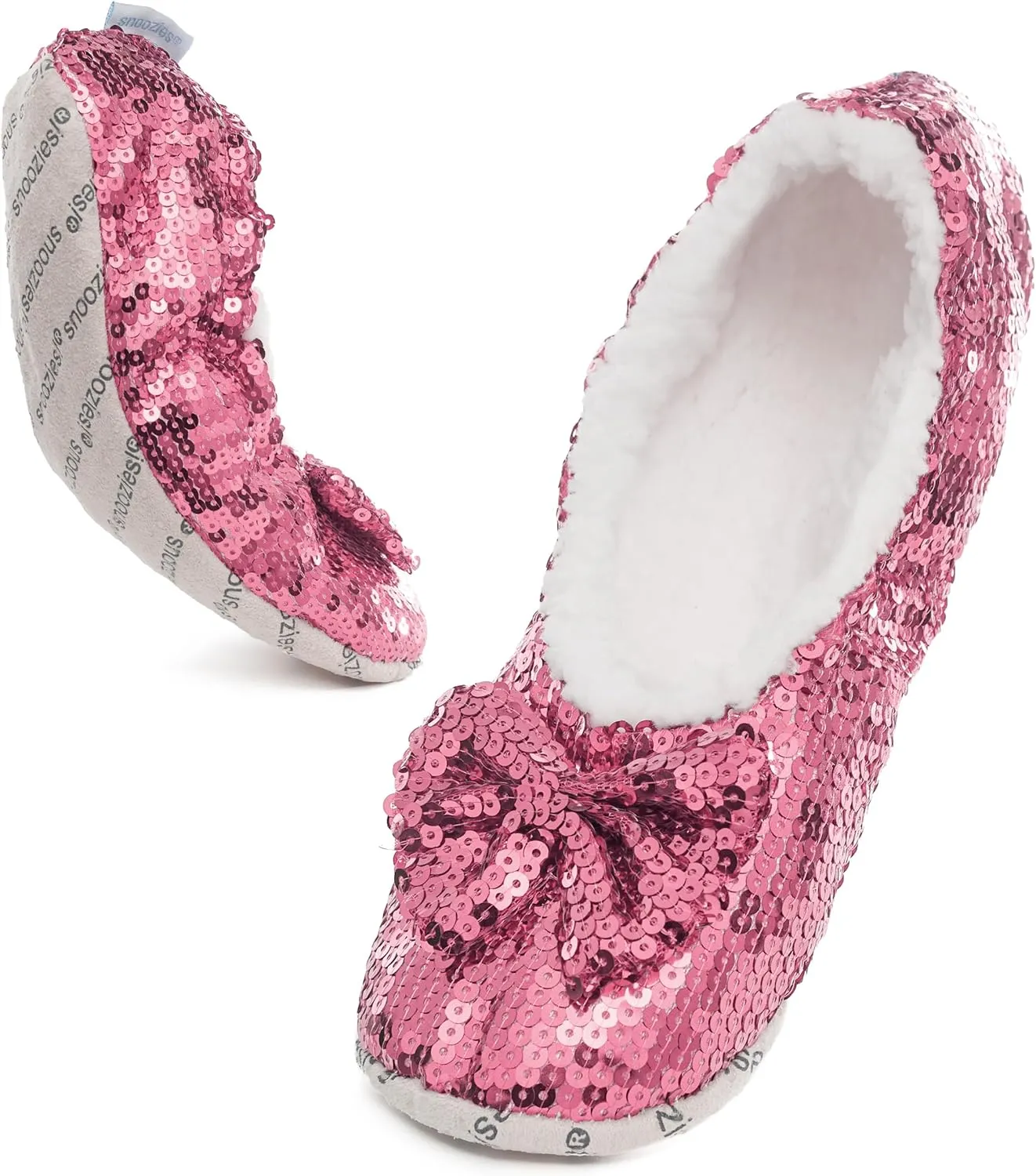 Snoozies Ballerina Bling Metallic Shine Women Slippers | Sequin Socks with Grippers