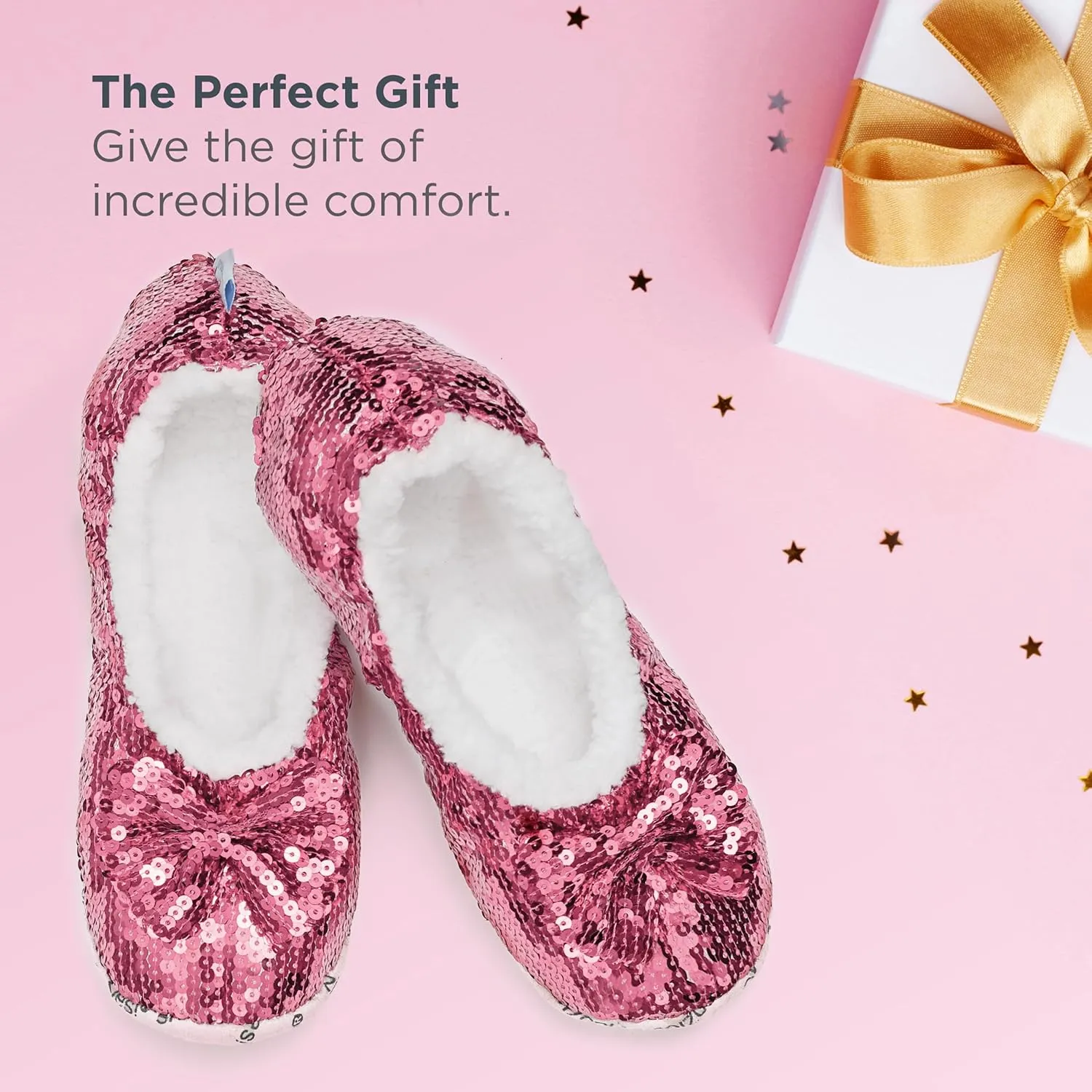 Snoozies Ballerina Bling Metallic Shine Women Slippers | Sequin Socks with Grippers