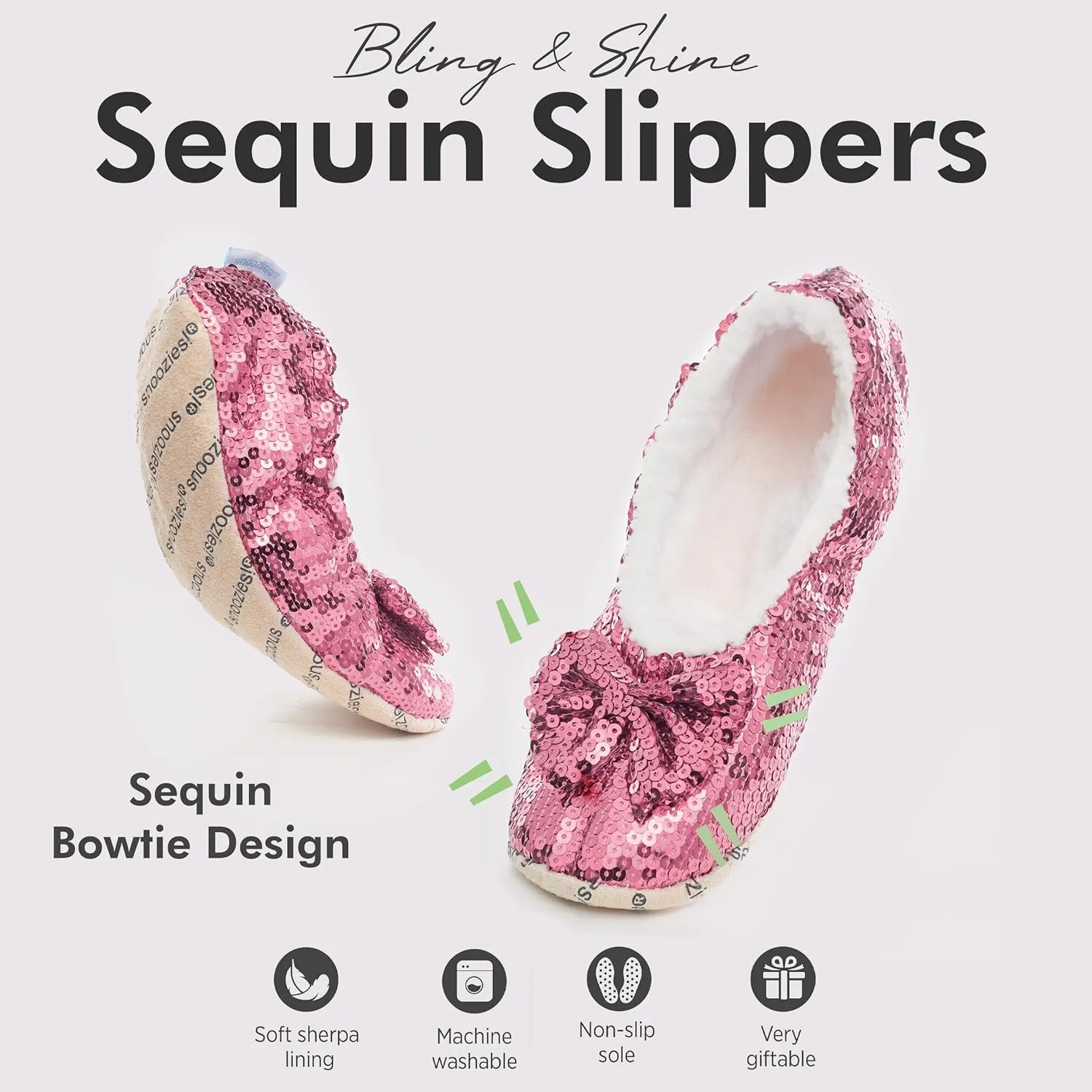Snoozies Ballerina Bling Metallic Shine Women Slippers | Sequin Socks with Grippers