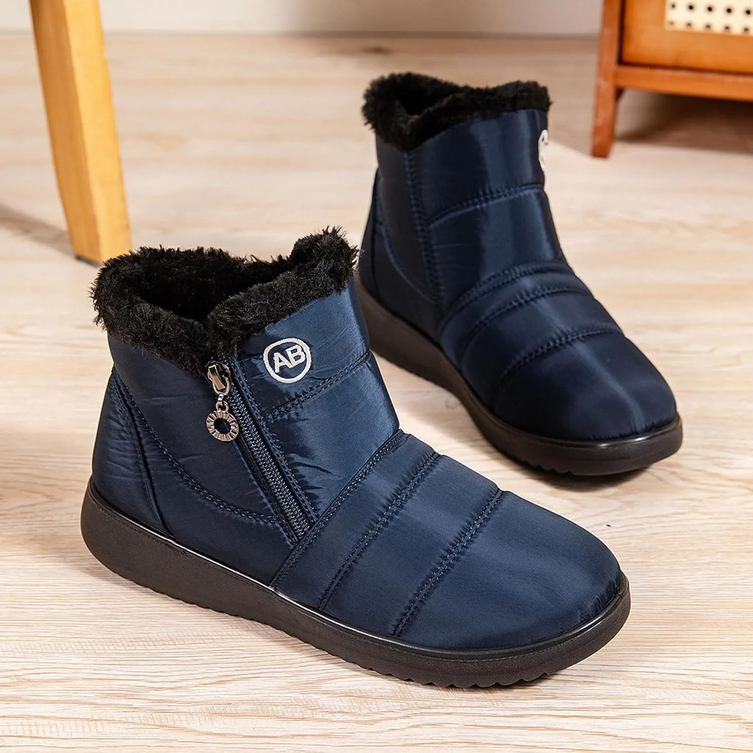 Snow Boots for Women Warm Fur Lined Ankle Boots Winter Comfy Flat Heel Booties Outdoor Waterproof Short Shoes