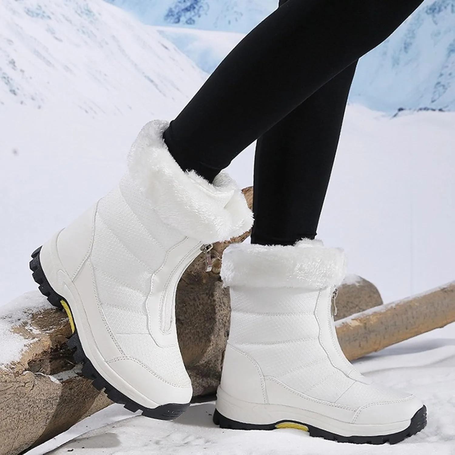 Snow Boots for Women Winter High-Top Large Size Cotton Shoes Thickened Long Hair Velvet Warm Mid-Calf Snow Boots