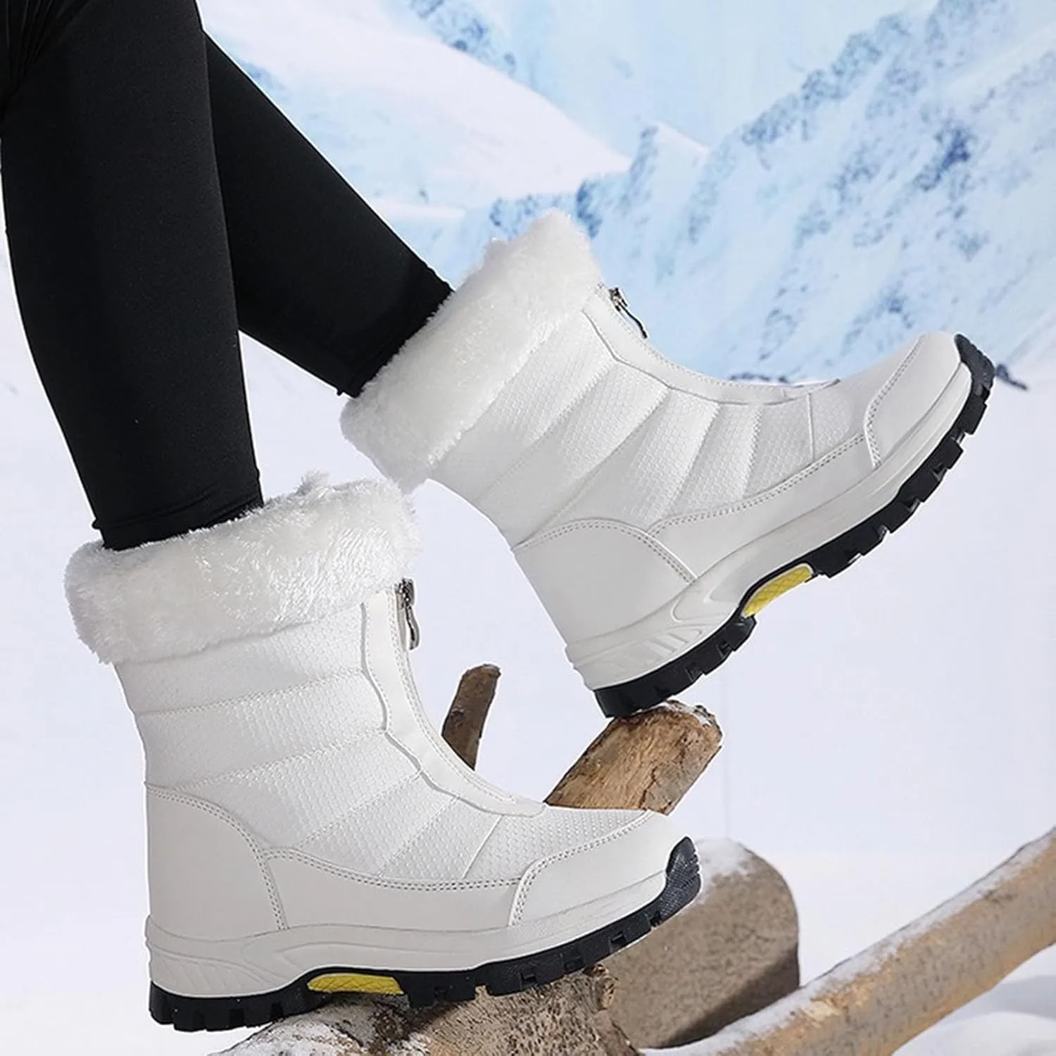 Snow Boots for Women Winter High-Top Large Size Cotton Shoes Thickened Long Hair Velvet Warm Mid-Calf Snow Boots