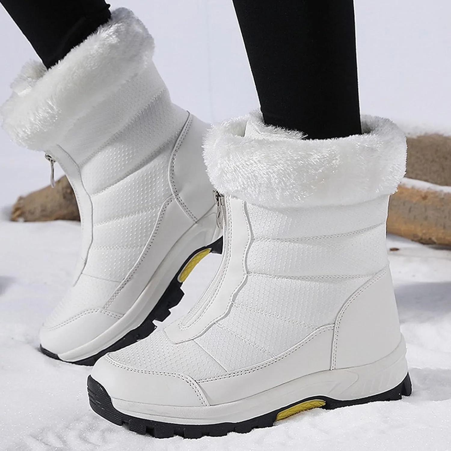 Snow Boots for Women Winter High-Top Large Size Cotton Shoes Thickened Long Hair Velvet Warm Mid-Calf Snow Boots