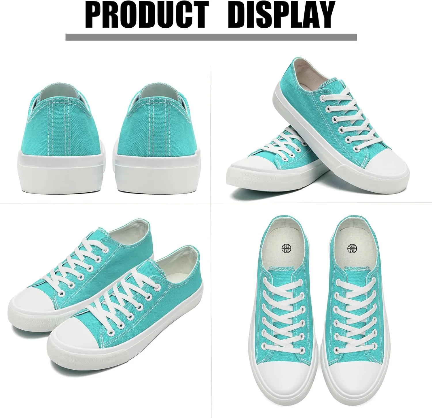 Soofylia Women's Canvas Fashion Sneakers, Grey, Flat Heel, Lace-Up, Lightweight, Breathable, Casual, Summer, Skateboarding