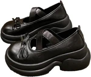 Sweet Lolita Cosplay Flat Mary Jane Shoes Cute Goth Chunky Platform Dress Pumps Shoes PU Leather Oxfords for Women