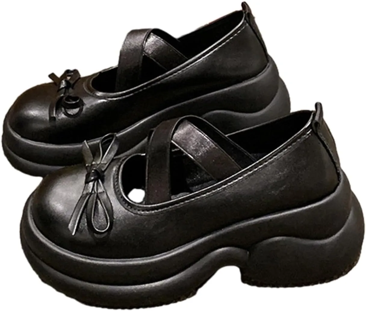 Sweet Lolita Cosplay Flat Mary Jane Shoes Cute Goth Chunky Platform Dress Pumps Shoes PU Leather Oxfords for Women