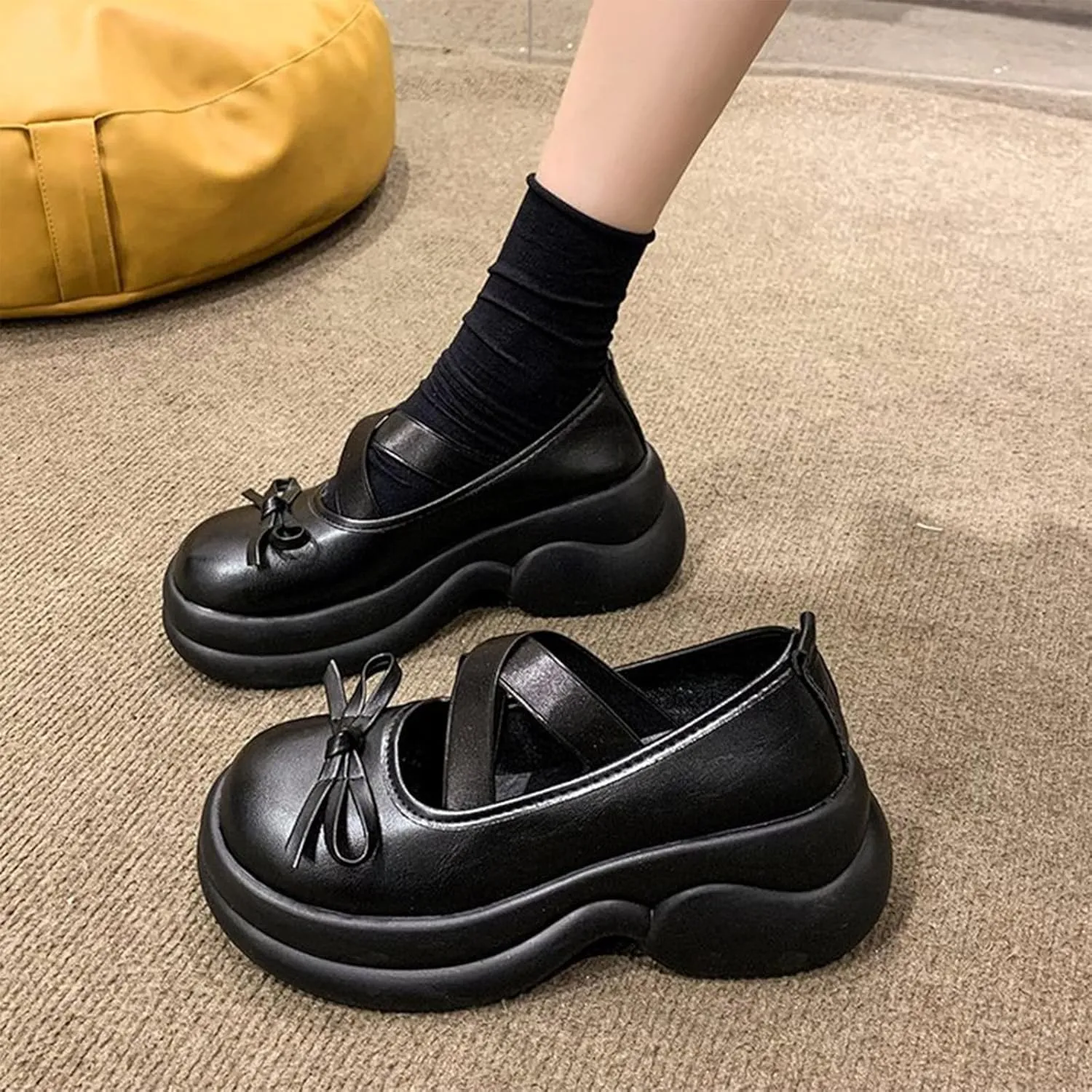 Sweet Lolita Cosplay Flat Mary Jane Shoes Cute Goth Chunky Platform Dress Pumps Shoes PU Leather Oxfords for Women