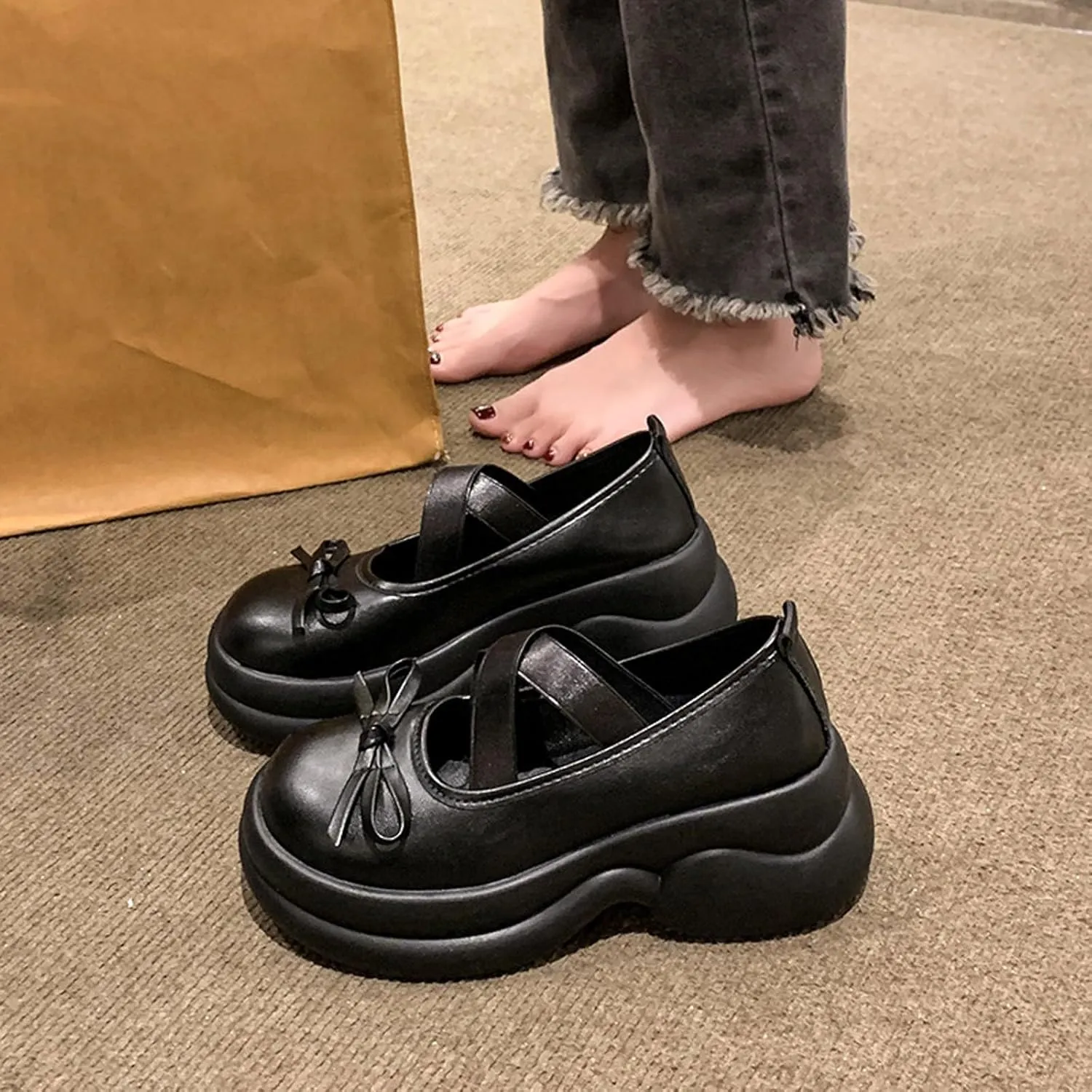 Sweet Lolita Cosplay Flat Mary Jane Shoes Cute Goth Chunky Platform Dress Pumps Shoes PU Leather Oxfords for Women