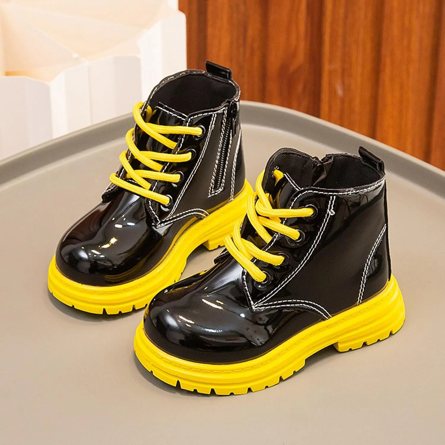 Toddler Boys Girls Boots Chunky Heel Slip on Casual Short Booties Short Winter Snow Boots Anti-Slip Outdoor Shoes