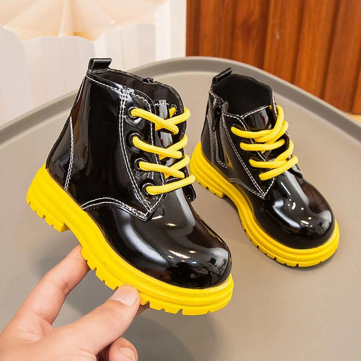 Toddler Boys Girls Boots Chunky Heel Slip on Casual Short Booties Short Winter Snow Boots Anti-Slip Outdoor Shoes
