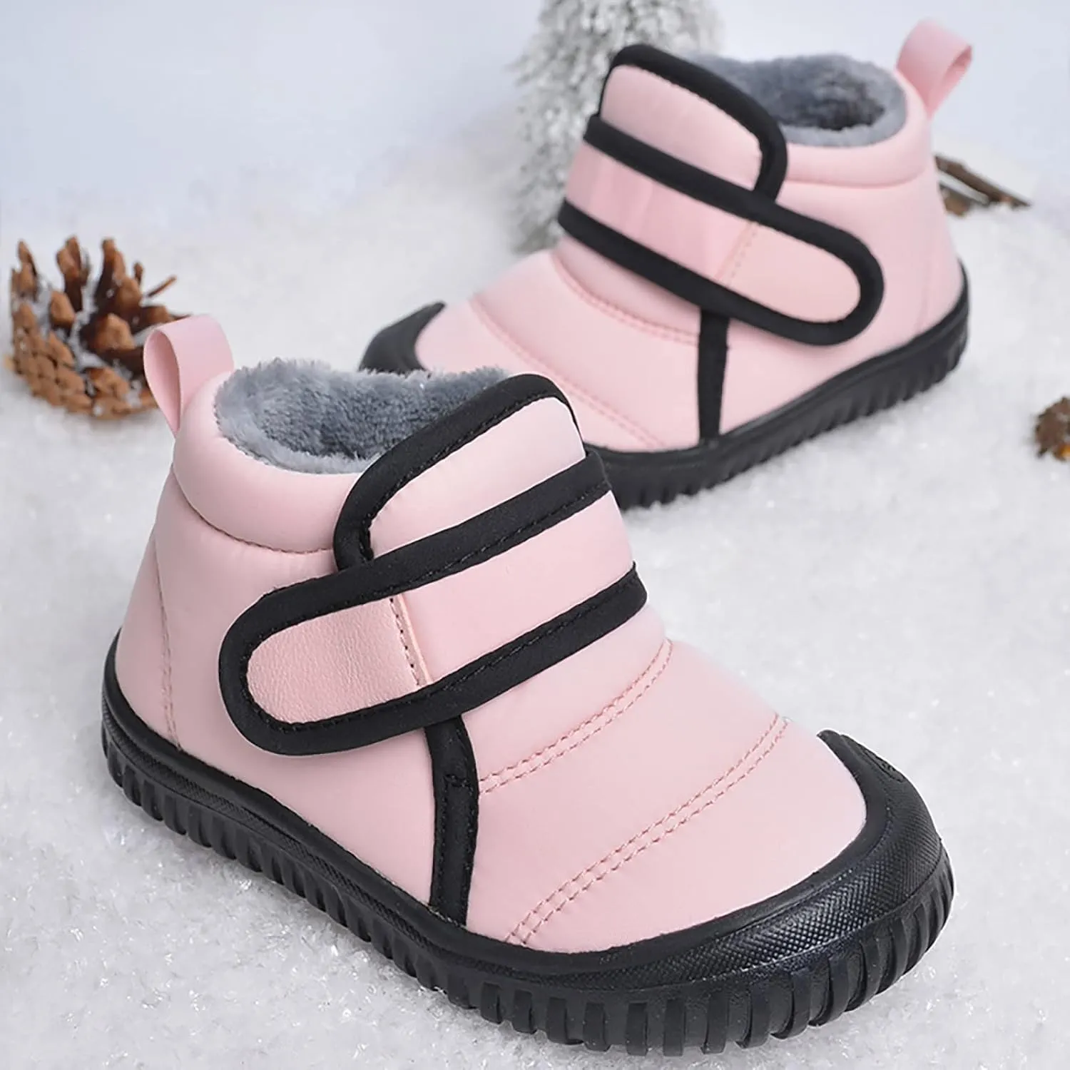 Toddler Snow Boots Boys Girls Cozy Fleece Winter Ankle Boots Non-Slip Faux Fur Booties Little Kids Warm Walking Shoes
