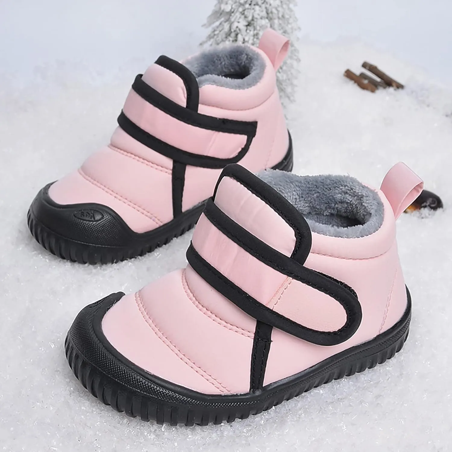 Toddler Snow Boots Boys Girls Cozy Fleece Winter Ankle Boots Non-Slip Faux Fur Booties Little Kids Warm Walking Shoes