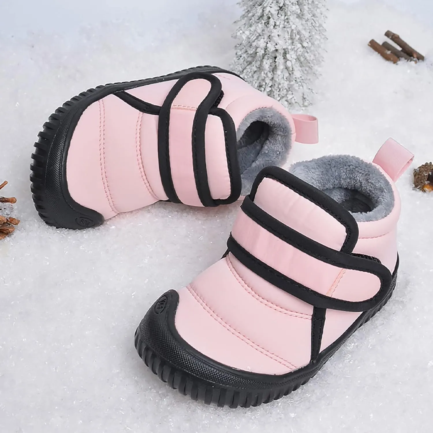 Toddler Snow Boots Boys Girls Cozy Fleece Winter Ankle Boots Non-Slip Faux Fur Booties Little Kids Warm Walking Shoes