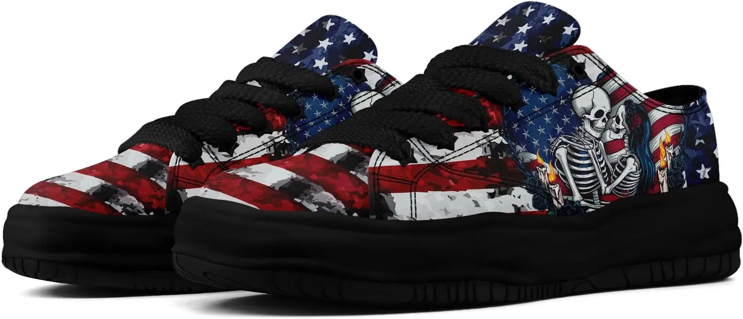 Unisex Skull Canvas Shoes Fashion Sneakers Low Top Flat Casual Tennis Walking Shoes for Men Women