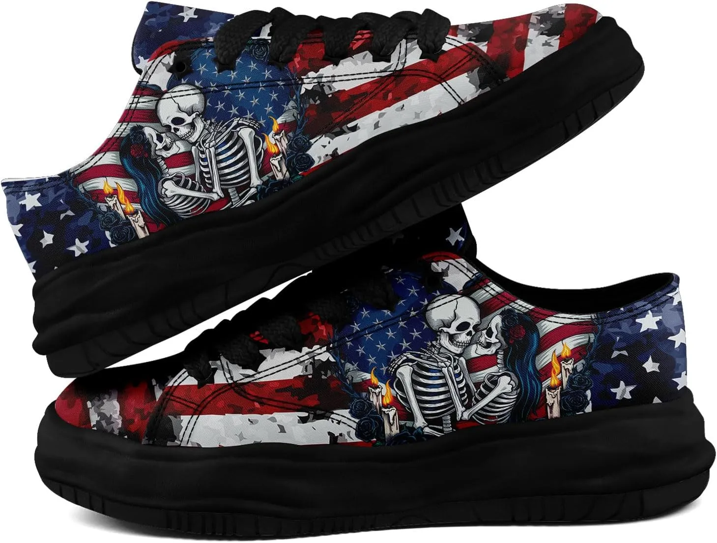 Unisex Skull Canvas Shoes Fashion Sneakers Low Top Flat Casual Tennis Walking Shoes for Men Women