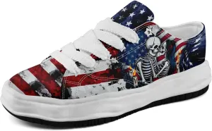 Unisex Skull Canvas Shoes Fashion Sneakers Low Top Flat Casual Tennis Walking Shoes for Men Women
