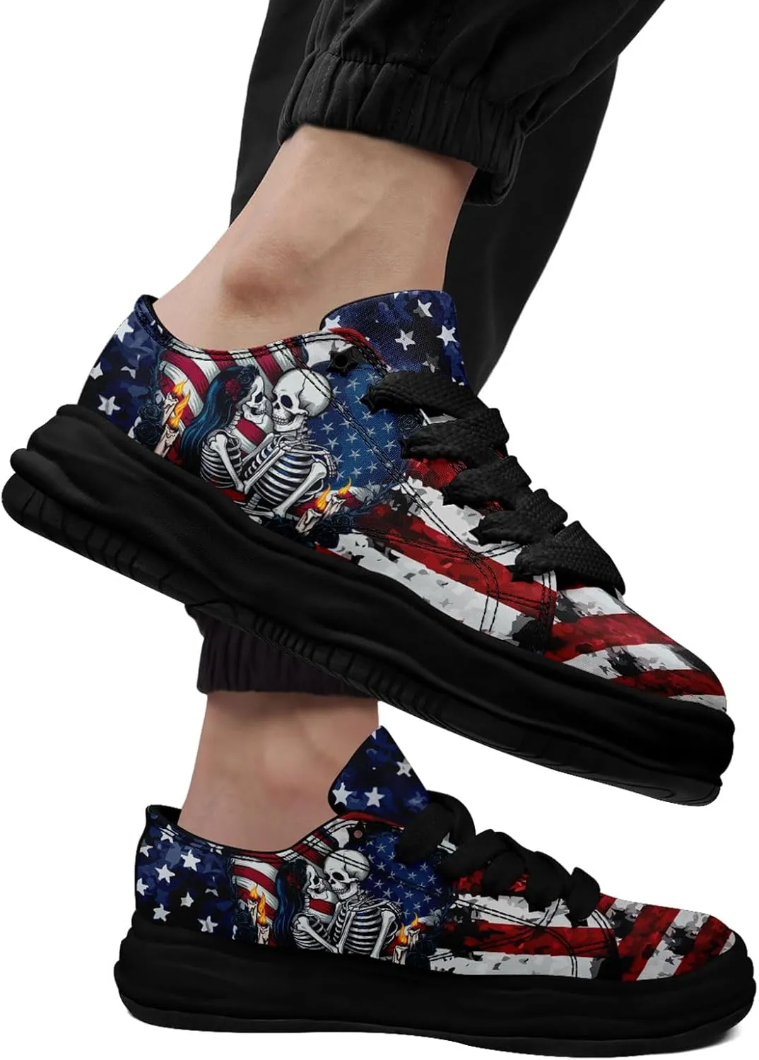 Unisex Skull Canvas Shoes Fashion Sneakers Low Top Flat Casual Tennis Walking Shoes for Men Women
