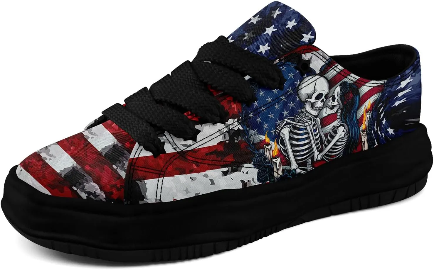 Unisex Skull Canvas Shoes Fashion Sneakers Low Top Flat Casual Tennis Walking Shoes for Men Women