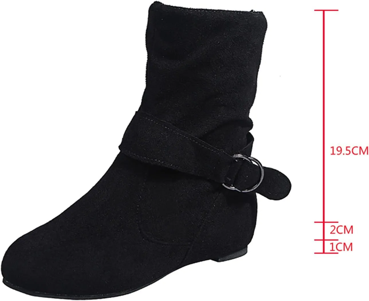 Vintage Leather Buckle Side Zip Ankle Boots for Women Flat Outdoor Hiking Suede Snow Mid Calf Boot Wide Winter Boot
