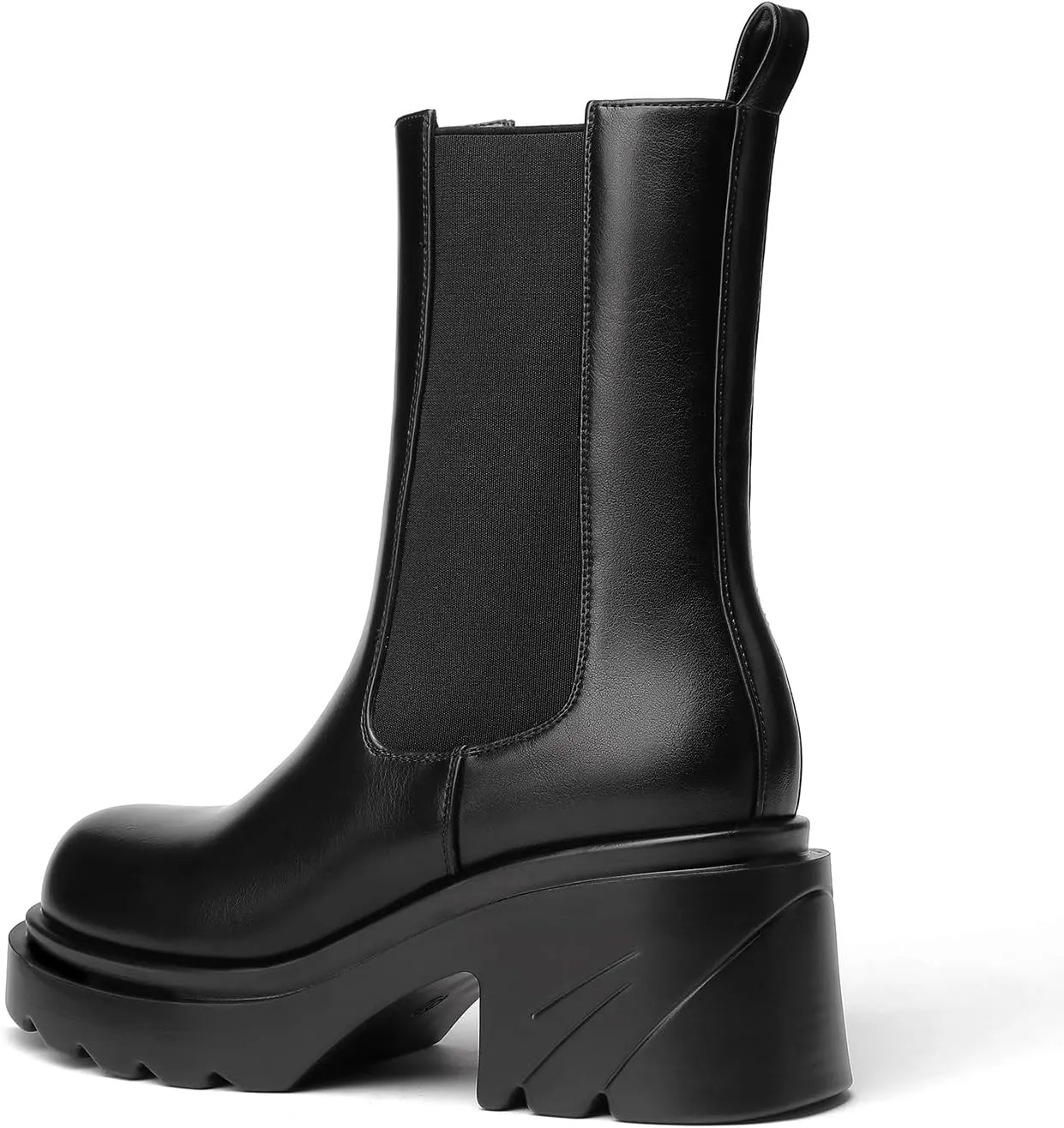vivianly Womens Chelsea Boots Lug Sole Platform Mid Calf Boots Elastic Slip on Boots Block Heel Ankle Boots for Casual Wear, Costume
