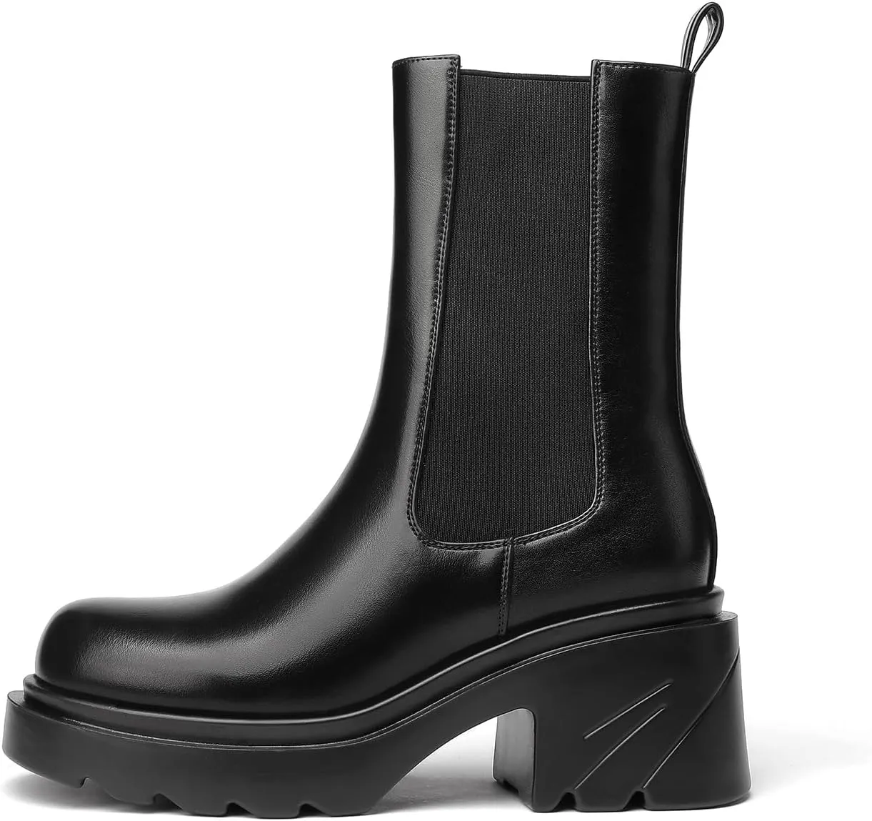 vivianly Womens Chelsea Boots Lug Sole Platform Mid Calf Boots Elastic Slip on Boots Block Heel Ankle Boots for Casual Wear, Costume