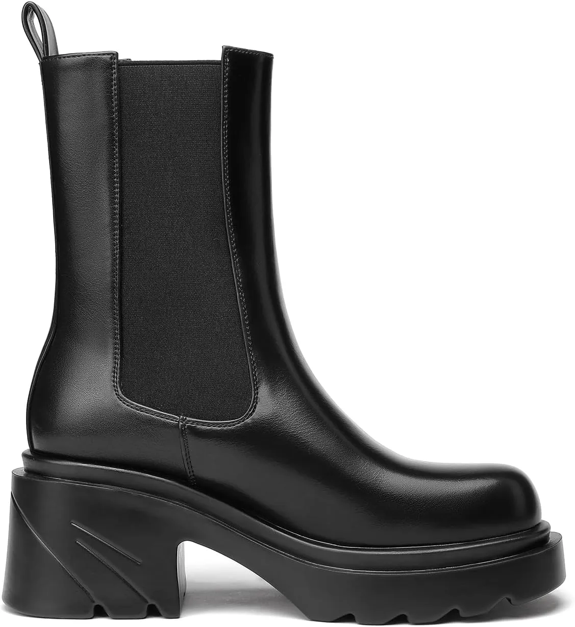 vivianly Womens Chelsea Boots Lug Sole Platform Mid Calf Boots Elastic Slip on Boots Block Heel Ankle Boots for Casual Wear, Costume