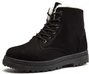 Winter Snow Ankle Boots for Women Warm Fur Lined Lace Up Booties Non-slip Combat Walking Bootie Sherpa Fleece Shoes