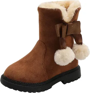 Winter Warm Boots for Girls Fuzzy Fleece Lined Cute Snow Boots Side Zipper Mid Calf Booties for Little Kids Big Kid