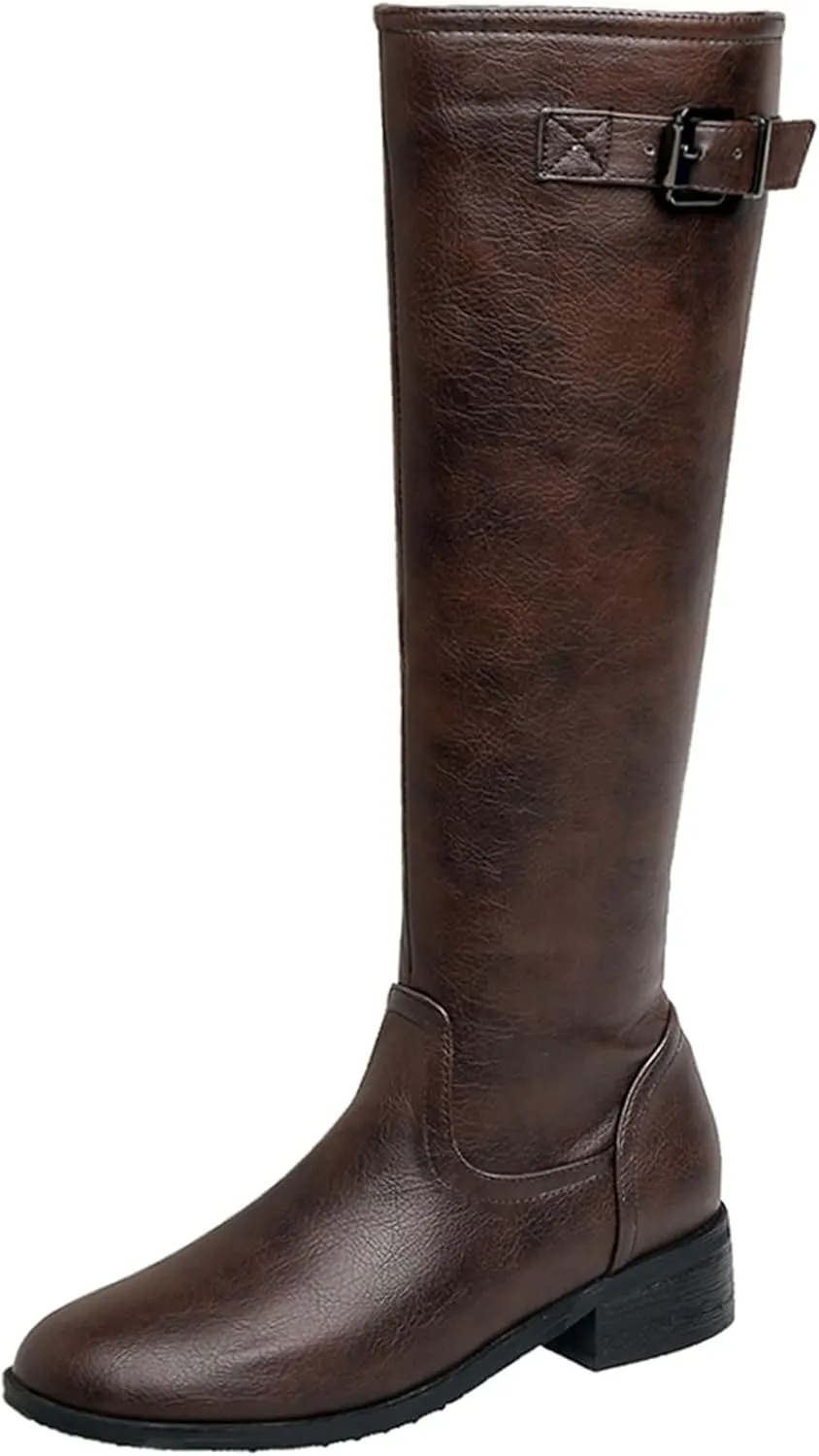 Women Classic Knee High Biker Boots with Zipper