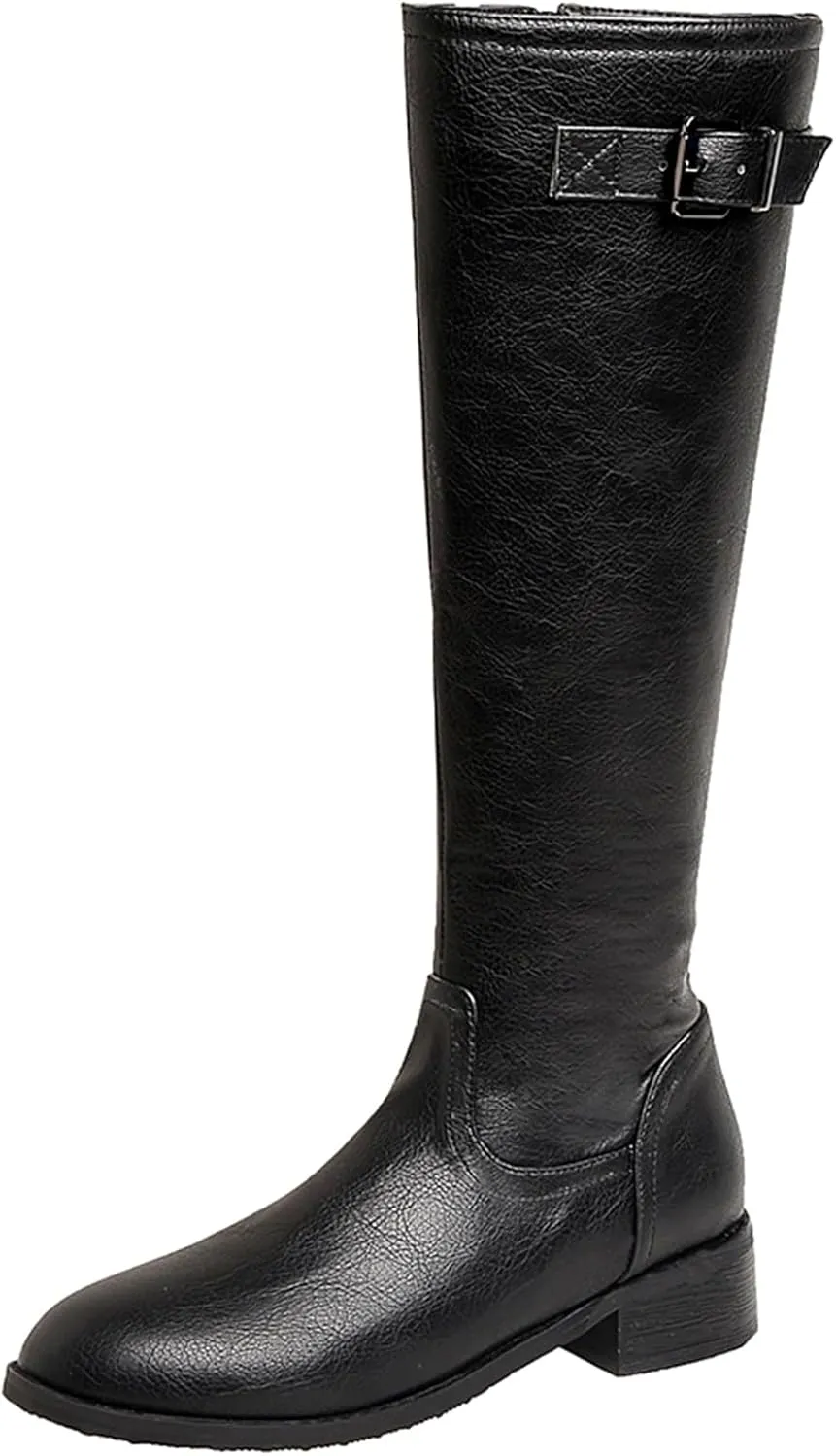 Women Classic Knee High Biker Boots with Zipper