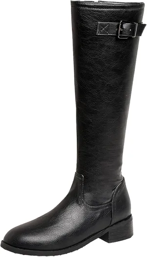 Women Classic Knee High Biker Boots with Zipper