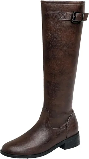 Women Classic Knee High Biker Boots with Zipper