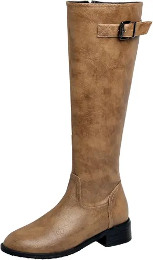 Women Classic Knee High Biker Boots with Zipper