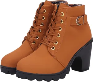 Women Lace Up Ankle Boots Chunky Heel Zip Up Buckle Booties Suede Zipper Bootie Elegant High Heel Short Boot Shoes