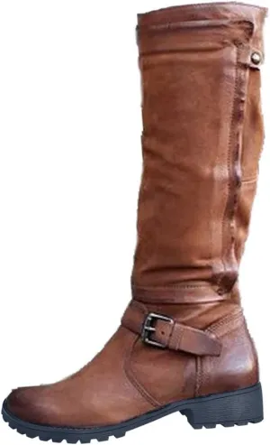Women Low Heel Knee High Boots Fall Winter Warm Long Boot Lug Sole Non-Slip Riding Booties Shoes Comfy Walking Boots