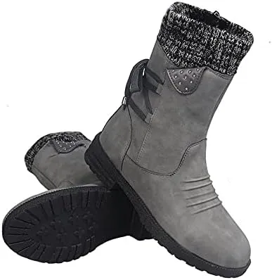 Women Mid Calf Snow Boots Fall Winter Anti-slip Walking Bootie Shoes Zipper Suede Boot Fashion Slouch Flat Booties