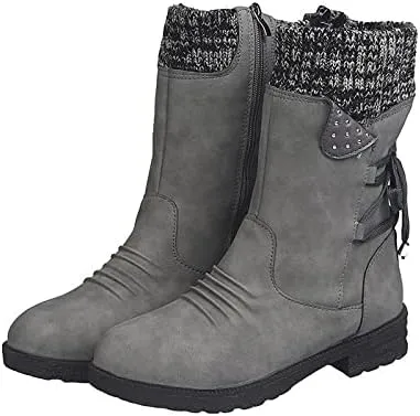 Women Mid Calf Snow Boots Fall Winter Anti-slip Walking Bootie Shoes Zipper Suede Boot Fashion Slouch Flat Booties