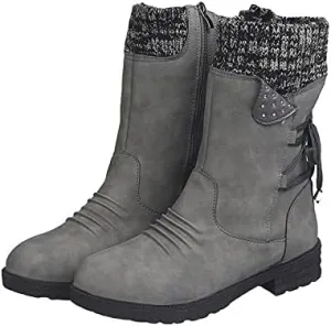 Women Mid Calf Snow Boots Fall Winter Anti-slip Walking Bootie Shoes Zipper Suede Boot Fashion Slouch Flat Booties