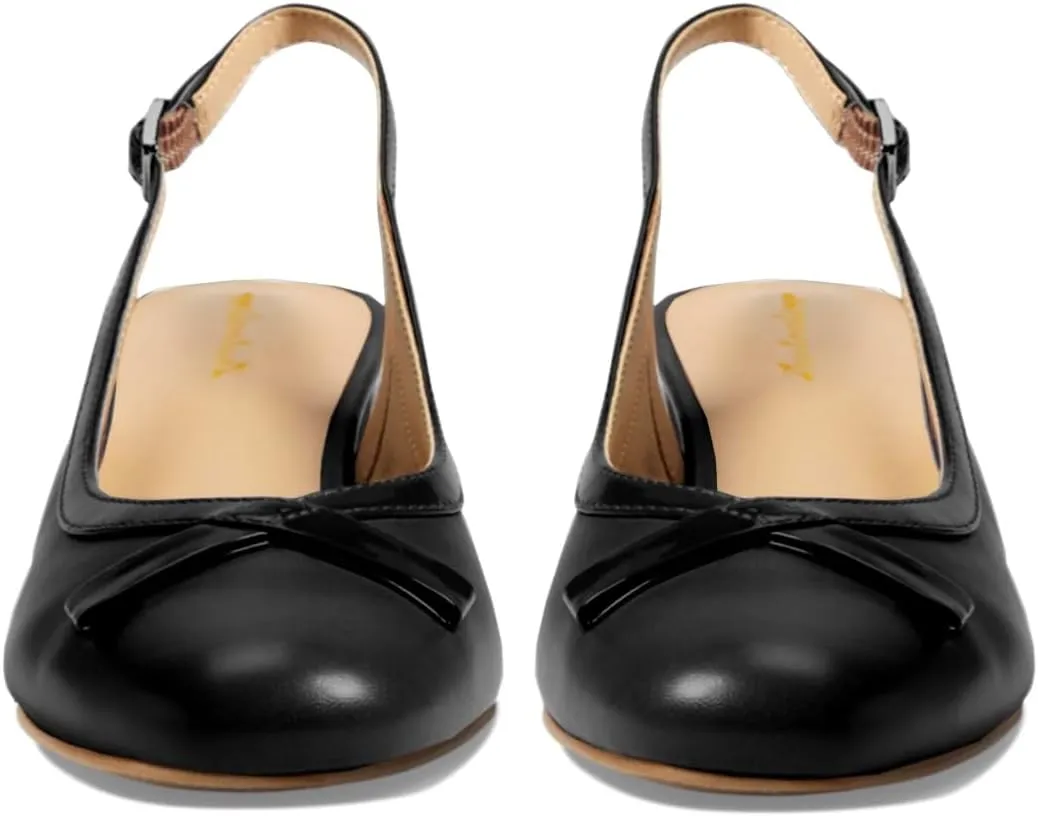Women Slingback Chunky Heel Pumps Bow Round Toe Slip On Dress Sandals Heels Closed Toe 2 inch Mid Block Heel Dress Shoes Slingback Buckle Matte Cute Elegant Chic 4-11 M US