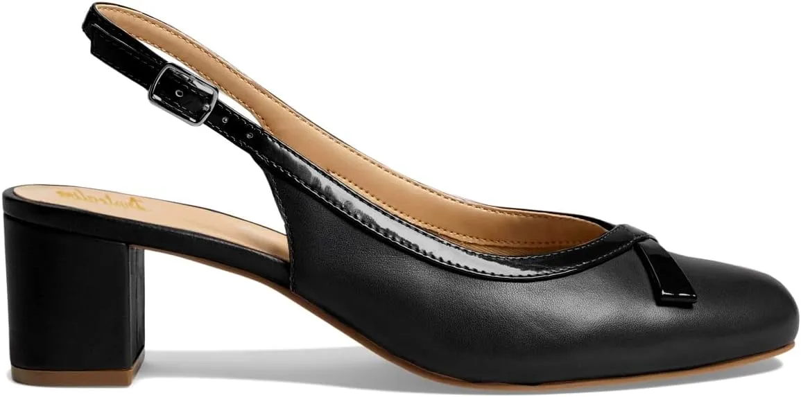 Women Slingback Chunky Heel Pumps Bow Round Toe Slip On Dress Sandals Heels Closed Toe 2 inch Mid Block Heel Dress Shoes Slingback Buckle Matte Cute Elegant Chic 4-11 M US
