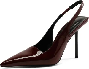 Women Slingback Pumps Stiletto High Heels Pointed Toe Patent Leather Shoes