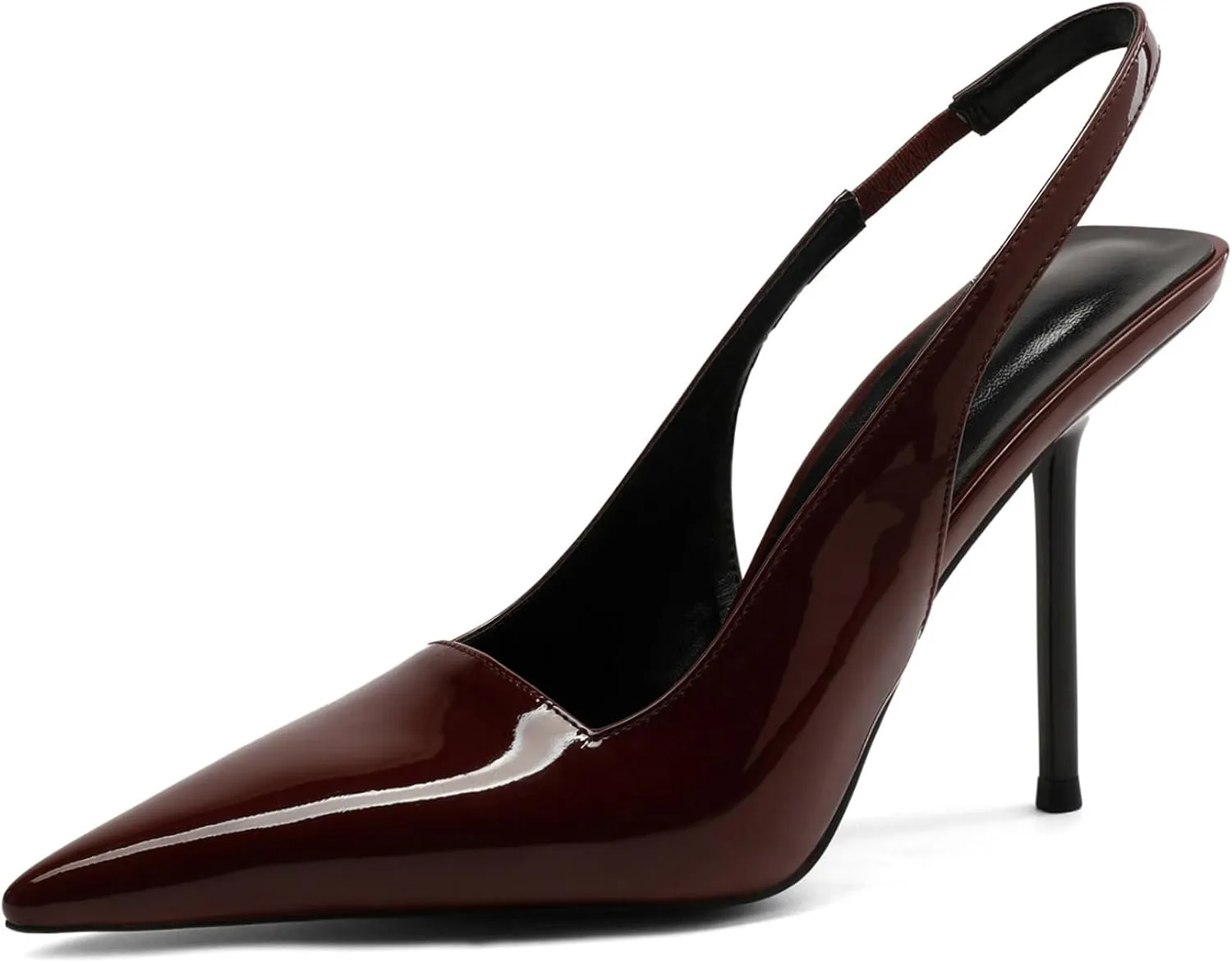 Women Slingback Pumps Stiletto High Heels Pointed Toe Patent Leather Shoes