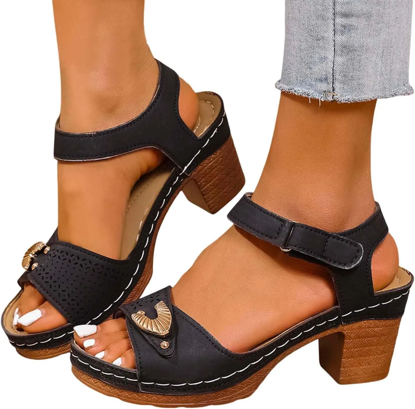 Women Summer High Heel Sandals Open Toe Strappy Dressy Casual Comfortable Breathable Fashion Footwear for Outing