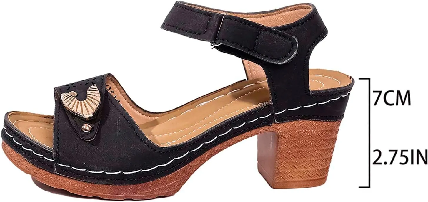Women Summer High Heel Sandals Open Toe Strappy Dressy Casual Comfortable Breathable Fashion Footwear for Outing
