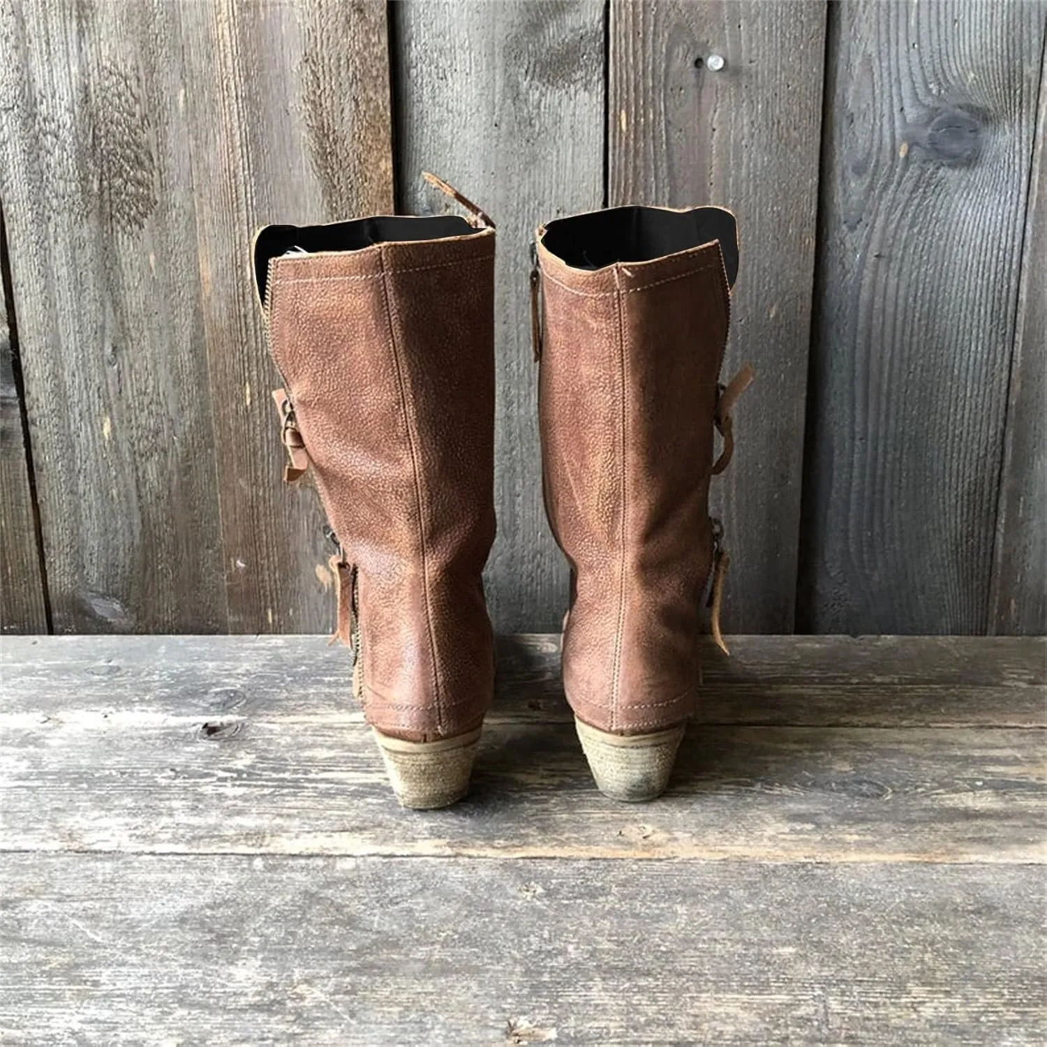 Women Western Cowboy Mid Calf Booties Vintage Suede Boots Zipper Chunky Low Heel Bootie Shoes Walking Boot