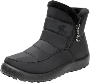 Women Winter Snow Boots Fleece Lined Walking Booties Fashion Flat Bootie Non Slip Outdoor Ankle Short Boot Lightweight Winter Shoes